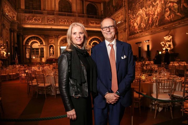 Firenze, Palazzo Vecchio: serata di gala della Fondazione Robert F. Kennedy  for Human Rights. Kerry Kennedy e Filippo Sabatini (Cabras/New Press Photo)