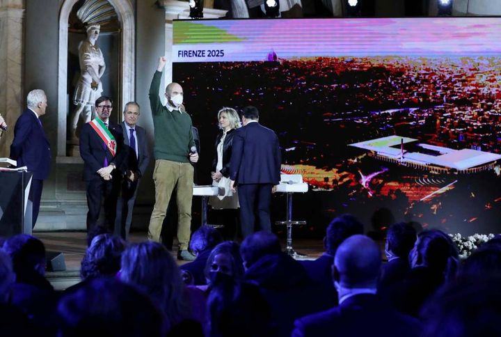Firenze, Salone dei Cinquecento: la presentazione del progetto vincente del restyling dello stadio "Franchi" (New Press Photo)
