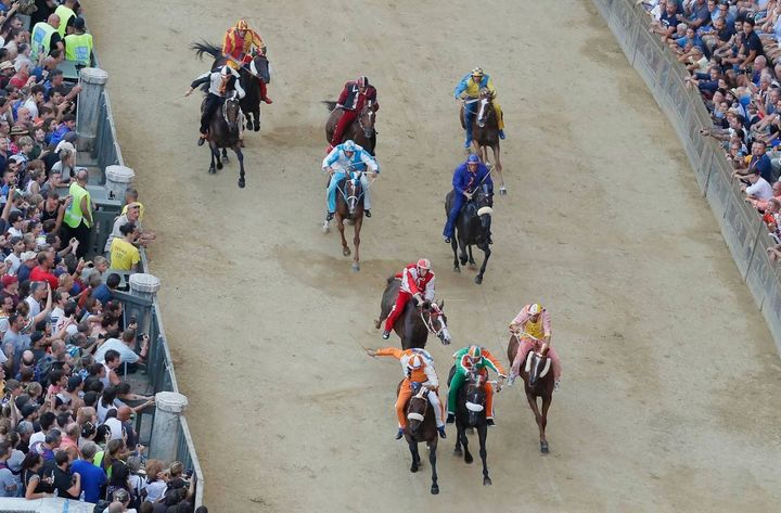 Palio di Siena 2022, vince il Leocorno con Tittia. Quattro cavalli scossi (Foto Paolo Lazzeroni)