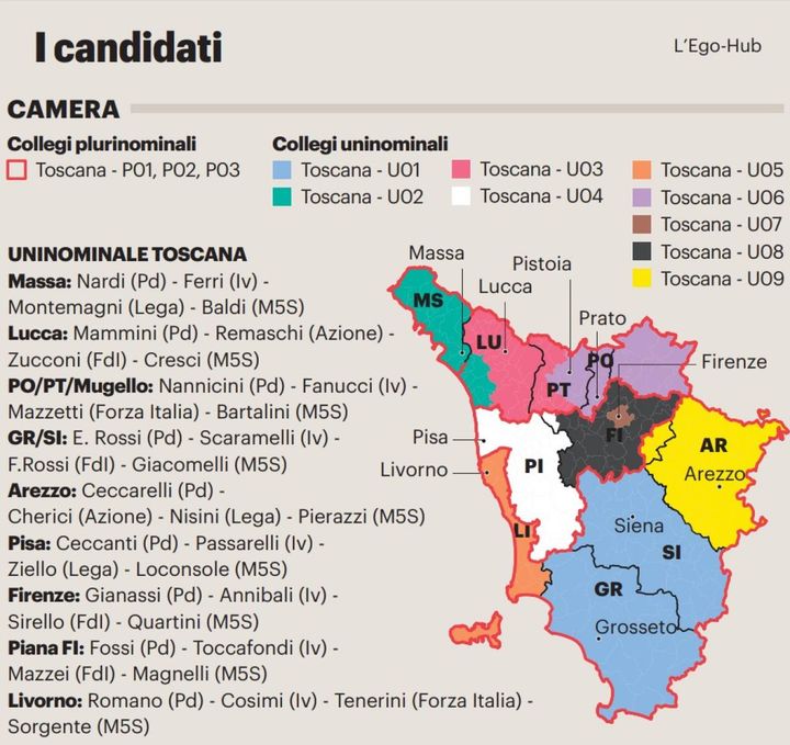 I candidati all'uninominale in Toscana per la Camera