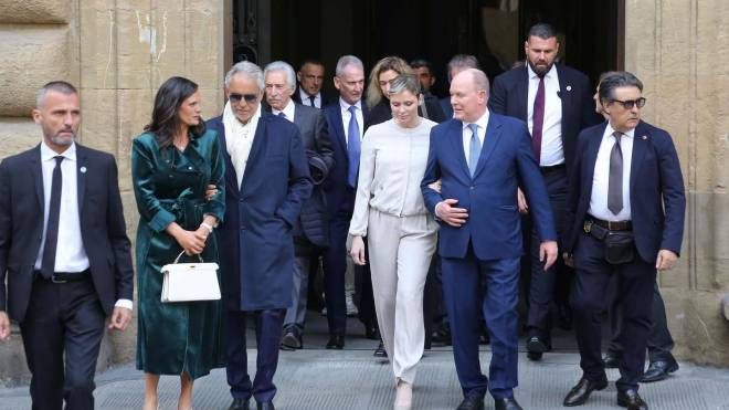 Il principe Alberto e Charlene di Monaco a Firenze. Con loro anche Andrea Bocelli (New Press Photo)