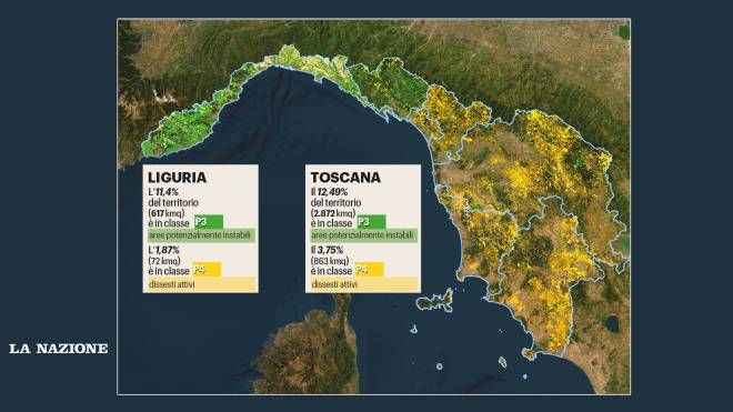 Le zone in Toscana e Liguria a rischio frane, la mappa