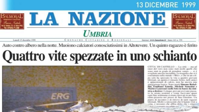 La prima pagina de La Nazione Umbria del 13 dicembre 1999