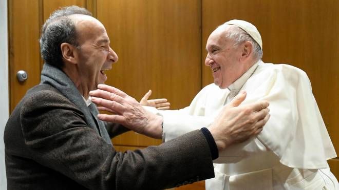 Papa Francesco con Roberto Benigni